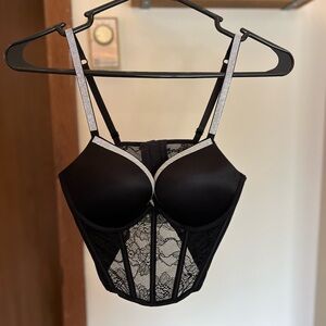 Victoria's Secret Black Lace Bra Corset Add 2 Cups Bombshell Push Up